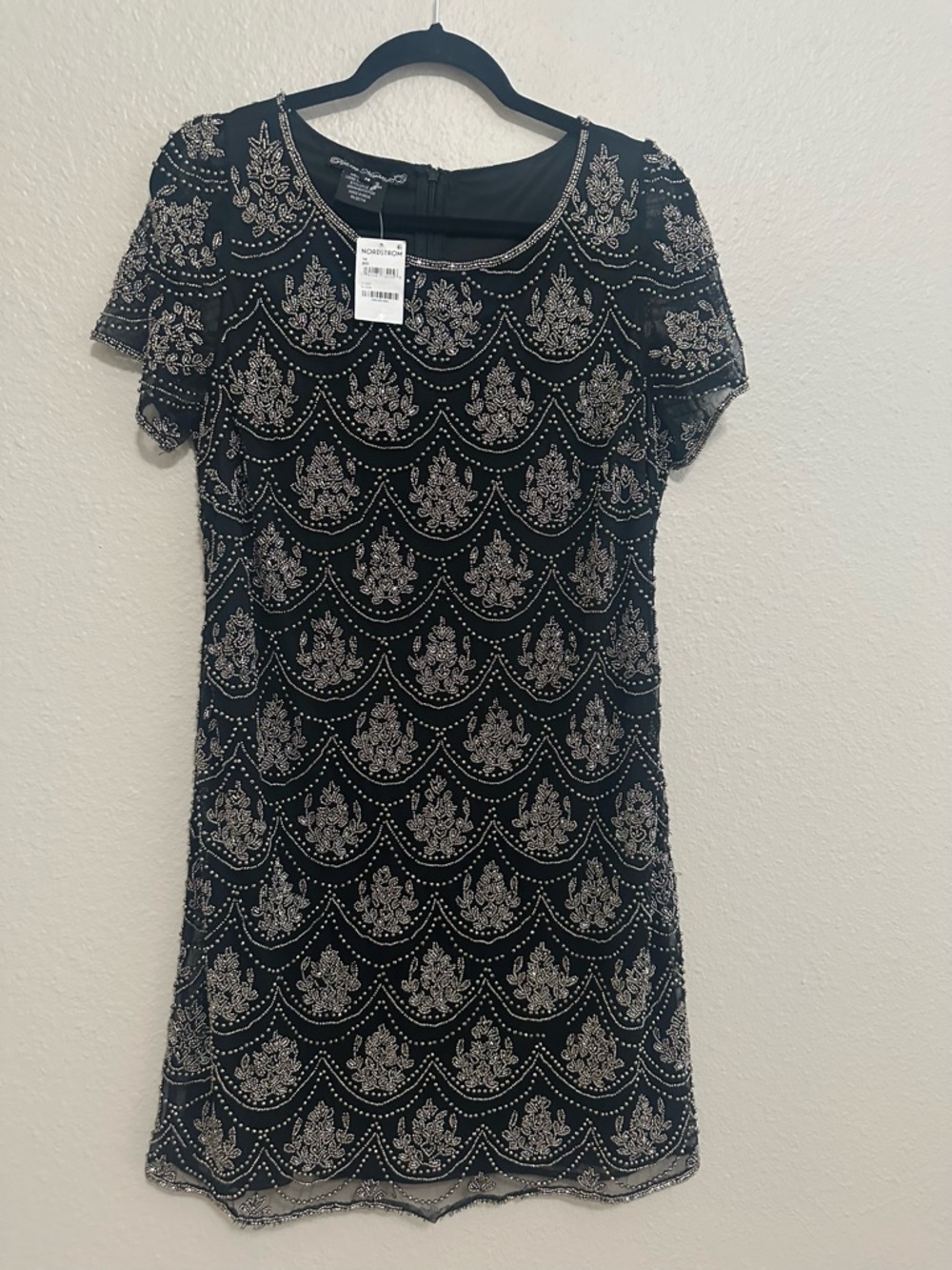 Pisarro Nights Dress- Embellished Black Short Sleeve Dress